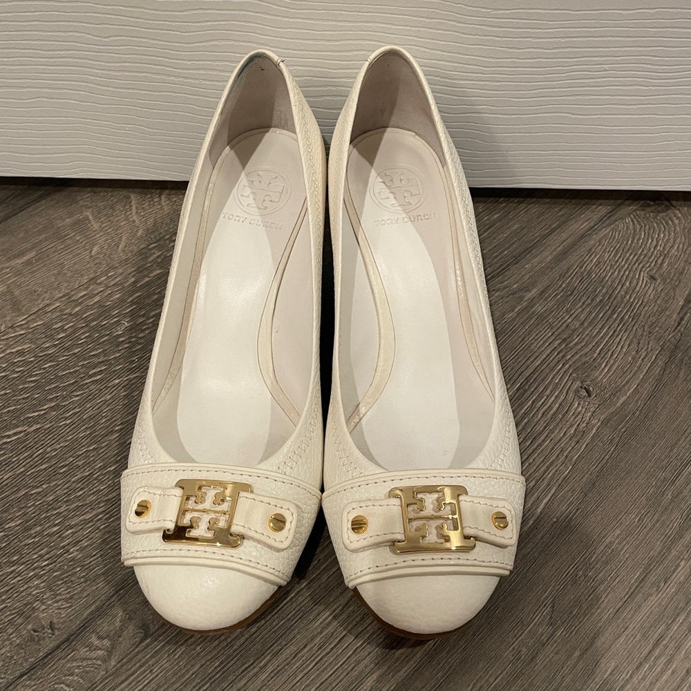 White Tory Burch Wedge Heels 8.5